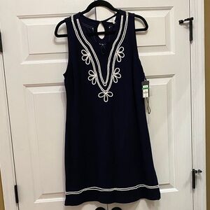 Crown & Ivy Navy Blue Dress with White Embroidery